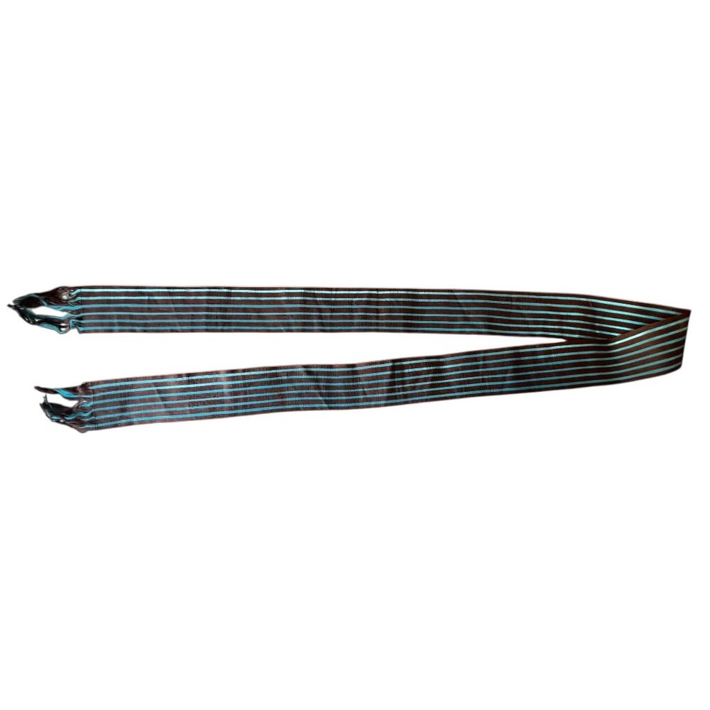 Guatemalan Handwoven Sash Belt 82" With Fringe Turquoise Blue & Brown Stripes - Picture 1 of 7